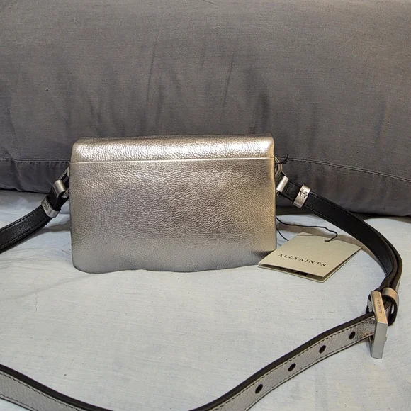 NWT AllSaints Jupiter Metallic Leather Crossbody Bag - Picture 8 of 14